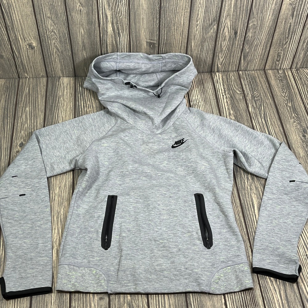 Nike Tech Fleece Funnel Neck Hoodie Women Small Gray 642663-063 Sportswear Fleck